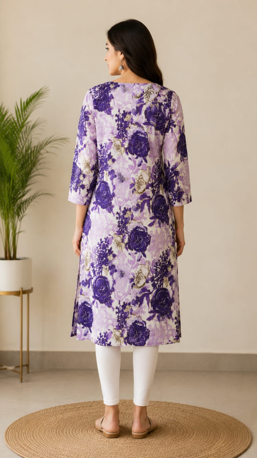 Women's Lavender & Purple Floral Printed Pure Cotton Straight Kurta (Single piece Kurta)