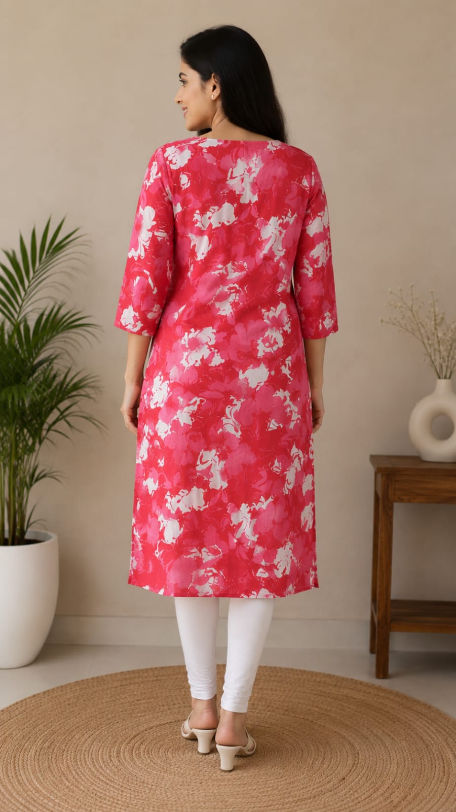 Women's Vibrant Pink Abstract Floral Printed Pure Cotton Straight Kurta (Kurta Single piece)