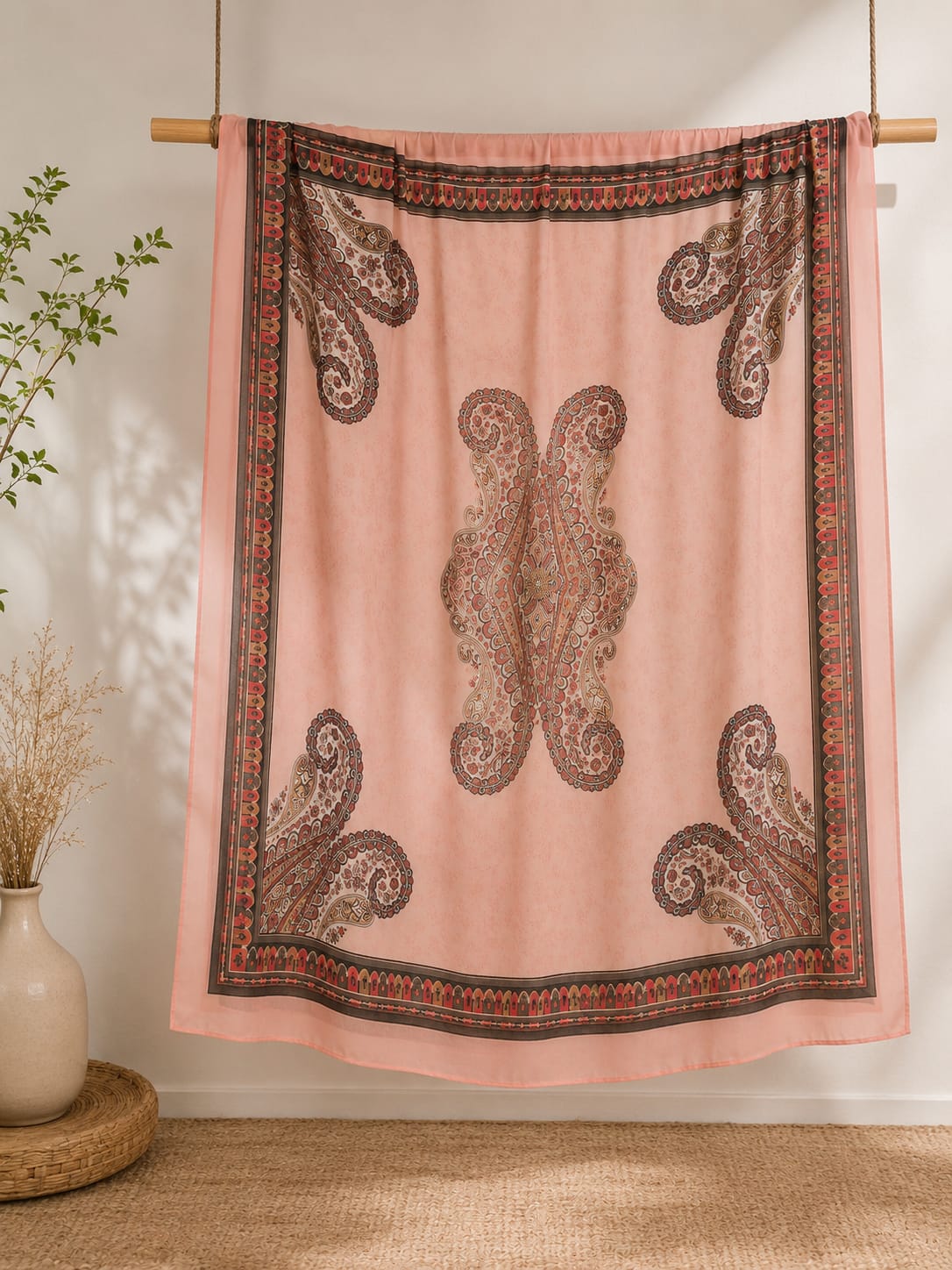 Elegant Pastel Pink Poly-Cotton Paisley Print Dupatta for Women