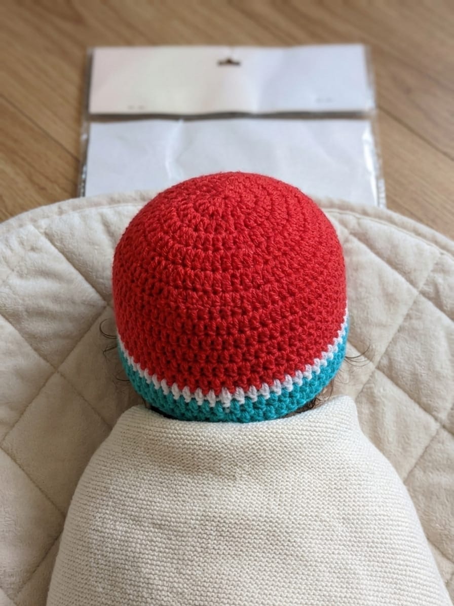 Handmade Crochet Watermelon Baby Beanie | Soft Woolen Fruit Cap for Newborns & Infants