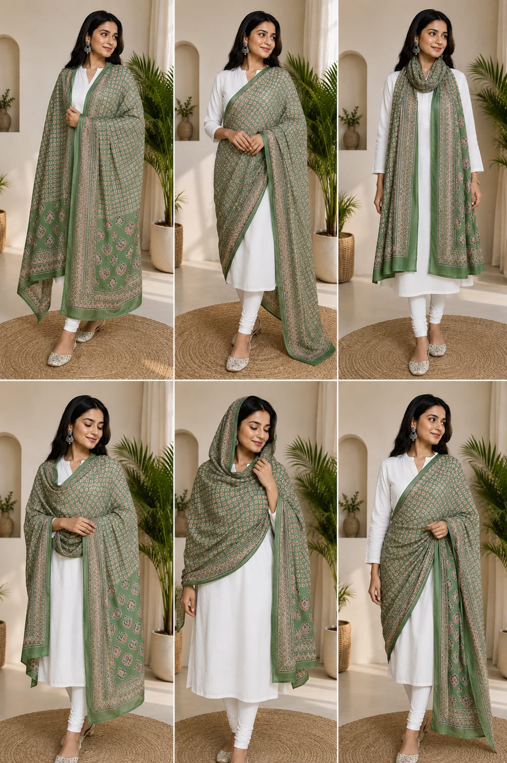 Sage Green Block Print Pure Cotton Dupatta