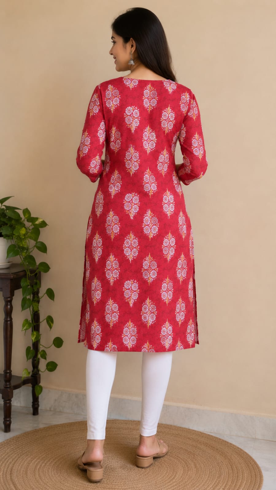 Women's Maroon Red Floral Printed Pure Cotton Straight Kurta ( Single piece)