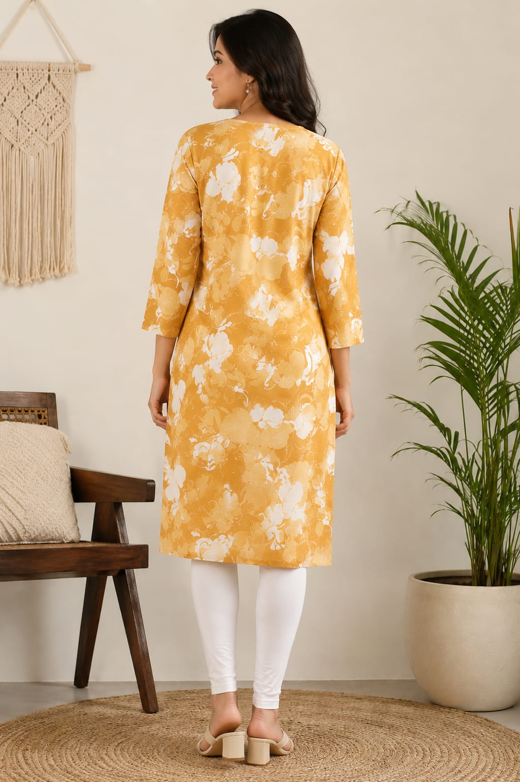 Women's Mustard Yellow Abstract Floral Printed Pure Cotton Straight Kurta (Single piece Kurta)