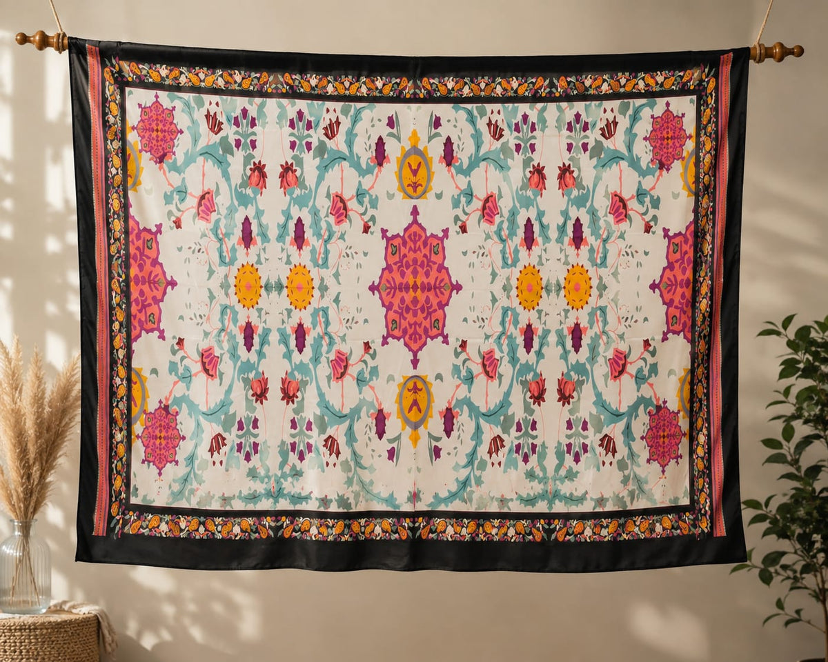 Elegant Floral Print Poly-Cotton Dupatta - Lightweight & Stylish Ethnic Accessory Black & white