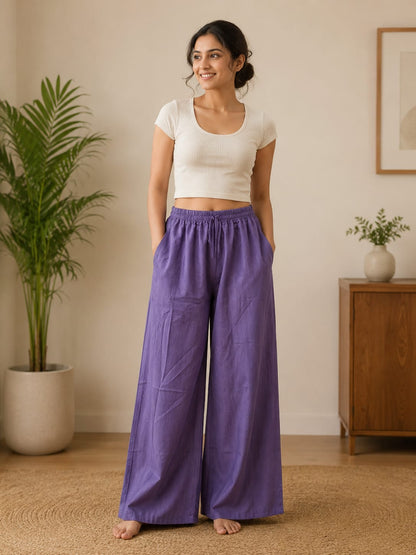 Women's Lavender Floral Embroidered Cotton Collared Co-ord Set (2-Piece Set)