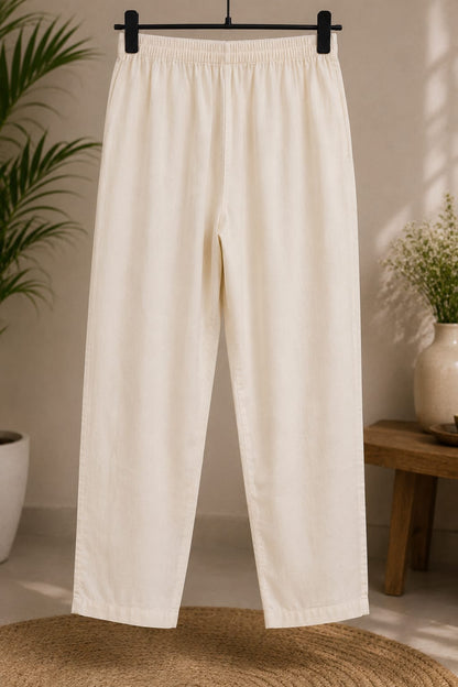 Women's Off-White Floral Embroidered Pure Cotton Kurta Pant with Organza Dupatta Set