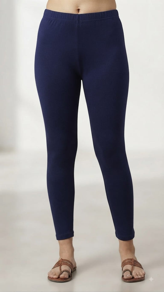 Women's Premium Cotton Lycra Stretchable Ankle Length Leggings (Navy Blue)