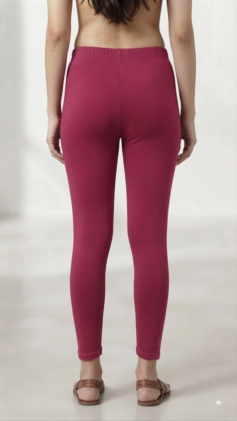 Women’s Premium Cotton Lycra Stretchable Ankle-Length Leggings (Wine / Magenta)