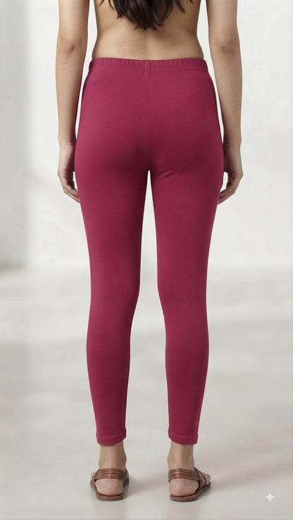 Women’s Premium Cotton Lycra Stretchable Ankle-Length Leggings (Wine / Magenta)