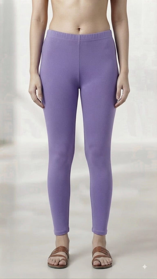 Women's Premium Cotton Lycra Stretchable Ankle-Length Leggings | Soft & Breathable Slim Fit Purple Leggings for Casual, Ethnic & Daily Wear