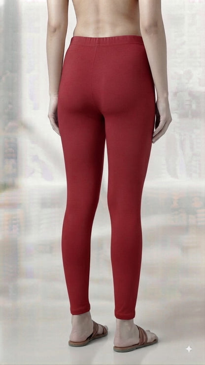 Women’s Premium Cotton Lycra Stretchable Ankle-Length Leggings | High-Waist Slim Fit Regular & Daily Wear Leggings (Maroon / Red)