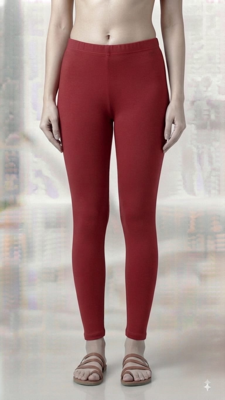 Women’s Premium Cotton Lycra Stretchable Ankle-Length Leggings | High-Waist Slim Fit Regular & Daily Wear Leggings (Maroon / Red)