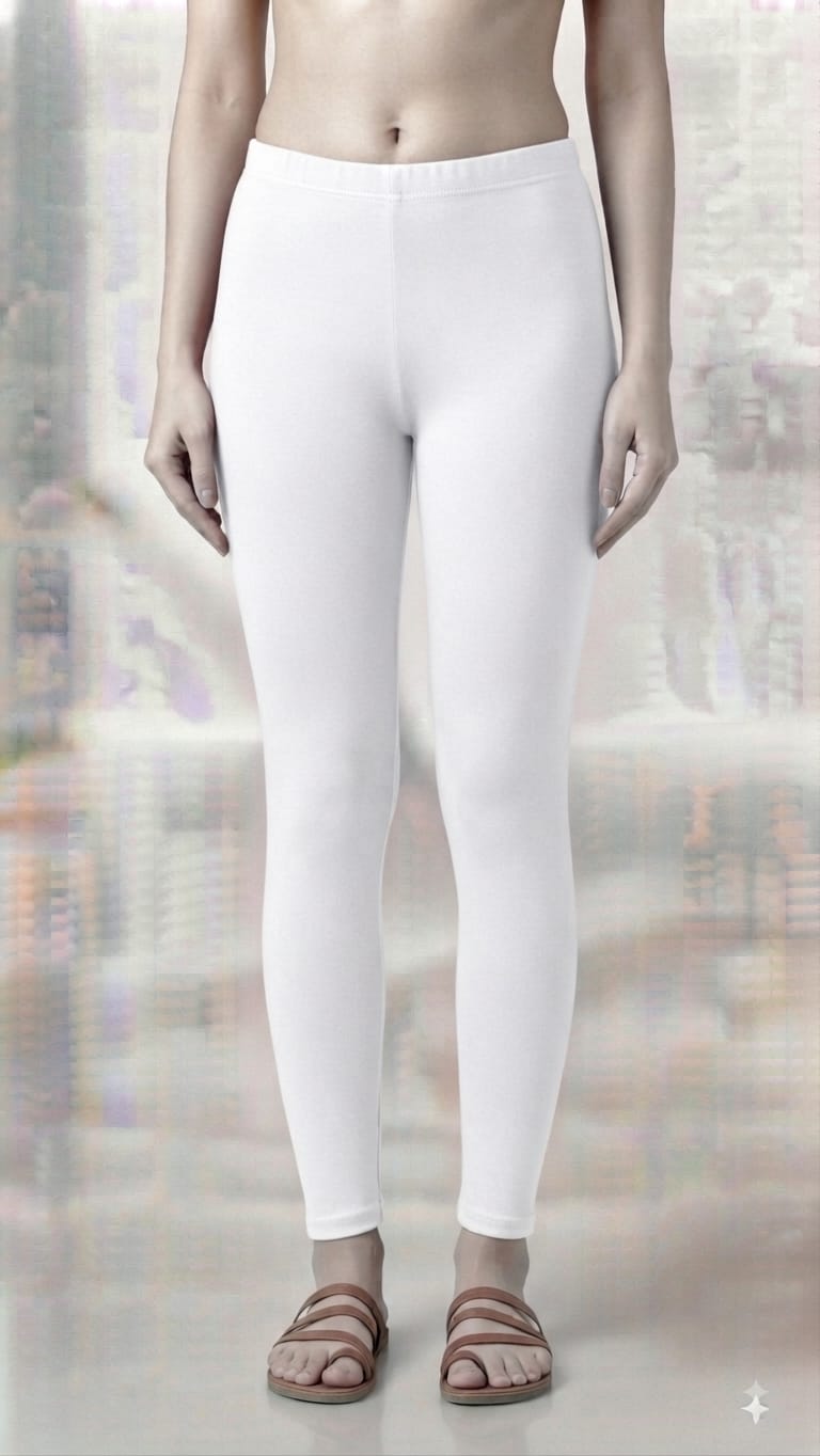Women's Premium Cotton Lycra Stretchable Ankle Length Leggings (White) | Ultra Soft & Breathable Slim Fit Leggings for Kurtis, Tops & Daily Wear