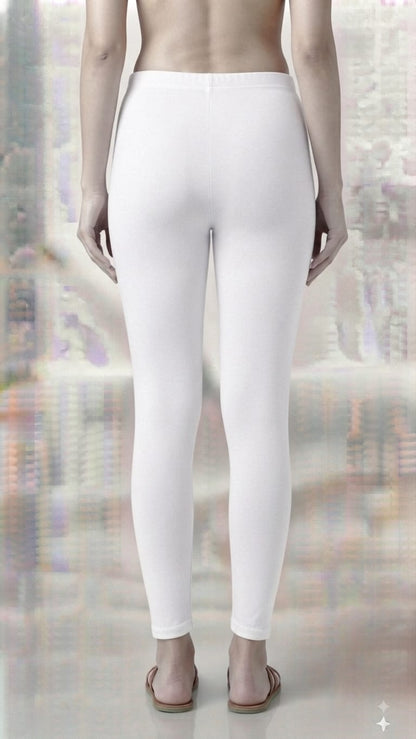 Women's Premium Cotton Lycra Stretchable Ankle Length Leggings (White) | Ultra Soft & Breathable Slim Fit Leggings for Kurtis, Tops & Daily Wear