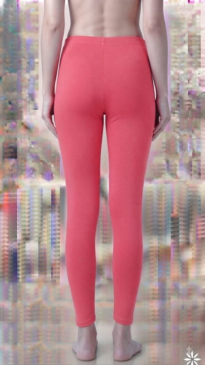 Women’s Premium Cotton Lycra 4-Way Stretch Ankle-Length Leggings | Soft Elastic Waistband & All-Day Comfort (Coral Pink)