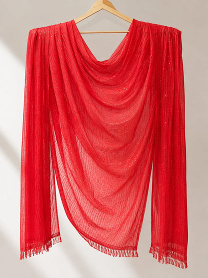 Vibrant Red Soft Cotton Shimmer Dupatta with Tassels – Elegant Ethnic Wear