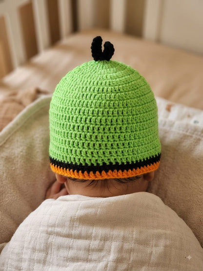 Handmade Crochet Green Angry Bird Woolen Baby Cap & Beanie for Newborns & Infants