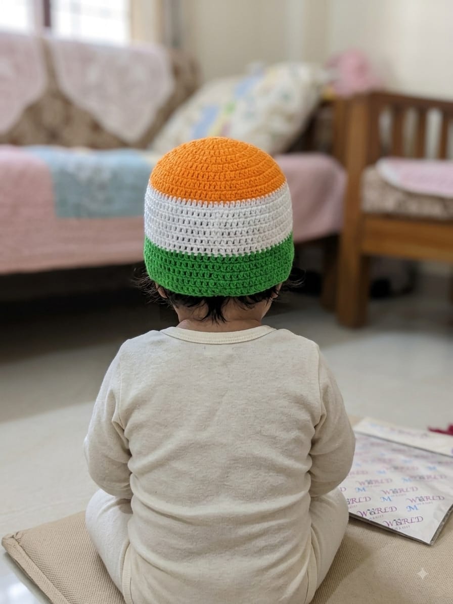 Handmade Tricolor Woolen Baby Cap (Tiranga Design) | Soft & Warm Crochet Infant Beanie for Republic Day & Independence Day