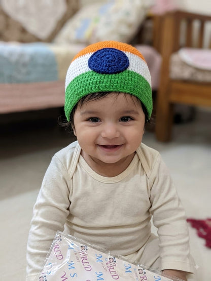 Handmade Tricolor Woolen Baby Cap (Tiranga Design) | Soft & Warm Crochet Infant Beanie for Republic Day & Independence Day