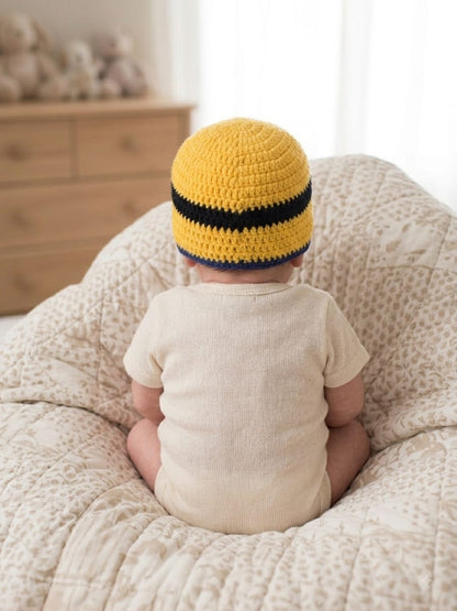 Handmade Crochet Minion Theme Woolen Baby Cap | Soft & Warm Newborn Beanie Hat for Boys & Girls