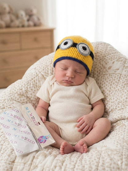Handmade Crochet Minion Theme Woolen Baby Cap | Soft & Warm Newborn Beanie Hat for Boys & Girls