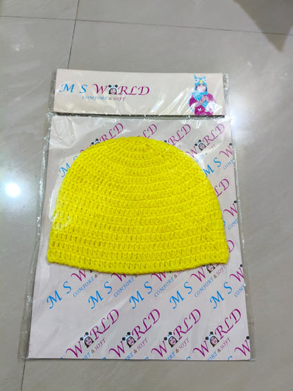Handmade Crochet Yellow Woolen Baby Cap | Soft & Cozy Newborn Winter Beanie
