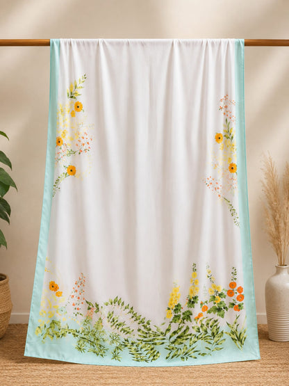 Elegant Floral Print Poly Cotton Dupatta with Mint Green Border