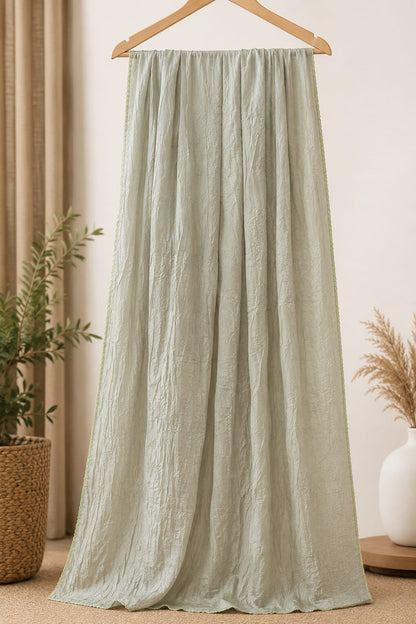 Premium Sage Green Crinkled Soft Cotton Dupatta with Delicate Border