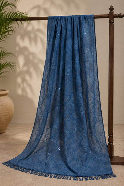 Premium Soft Cotton Dupatta with Sequin Embellishments and Tassels - Royal Blue