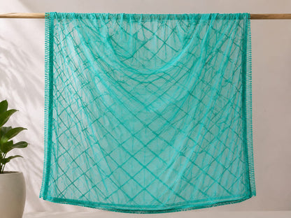 Premium Soft Cotton Turquoise Green Dupatta with Intricate Lace Work & Embroidered Details