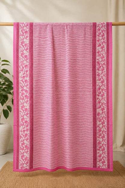 Pink Floral Printed Cotton Dupatta with Traditional Border for Women