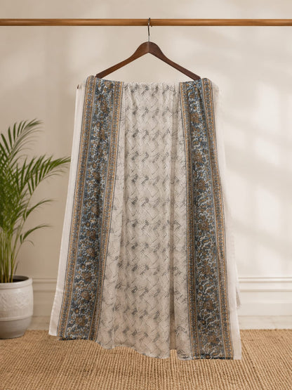 Elegant Blue and White Block Print Cotton Dupatta for Women