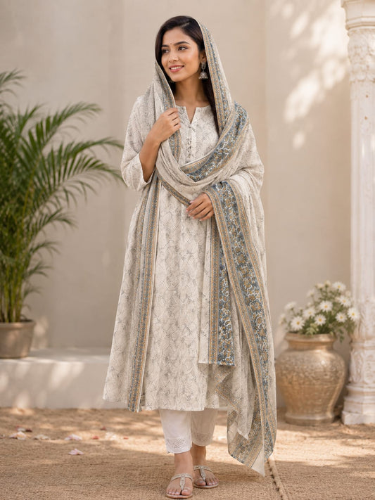 Elegant Blue and White Block Print Cotton Dupatta for Women