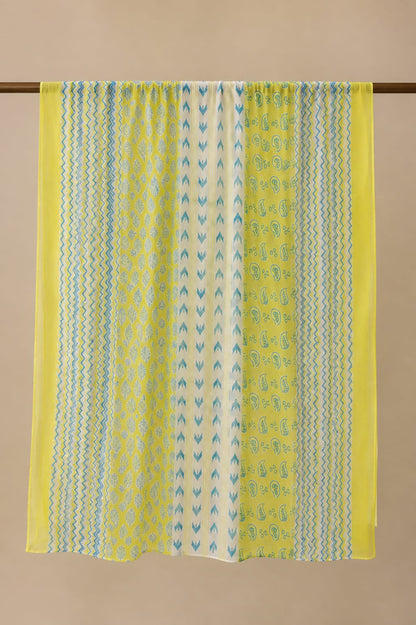 Yellow and Blue Block Printed Cotton Dupatta - Versatile Ethnic Wear