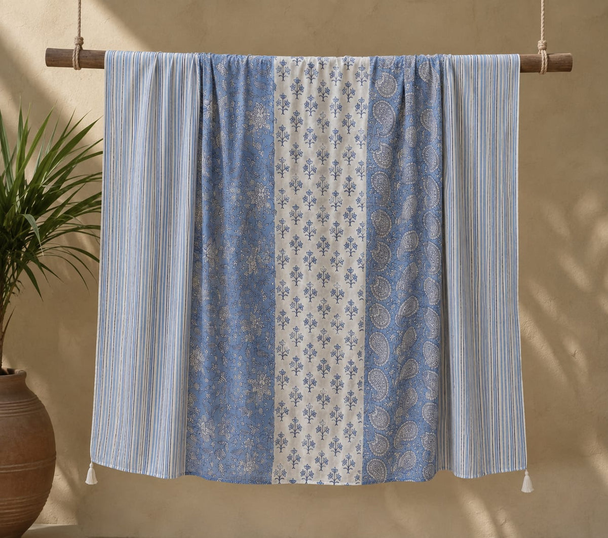 Women’s Cotton Ajrak-Inspired Print Dupatta – Blue and White