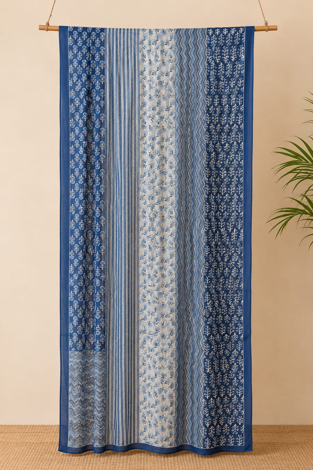 Hand-Dyed Indigo Blue Cotton Block Print Dupatta – Artisan Crafted Ethnic Stole for Women