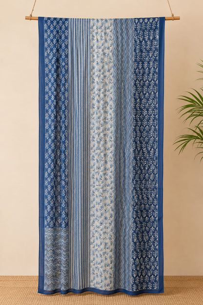 Hand-Dyed Indigo Blue Cotton Block Print Dupatta – Artisan Crafted Ethnic Stole for Women