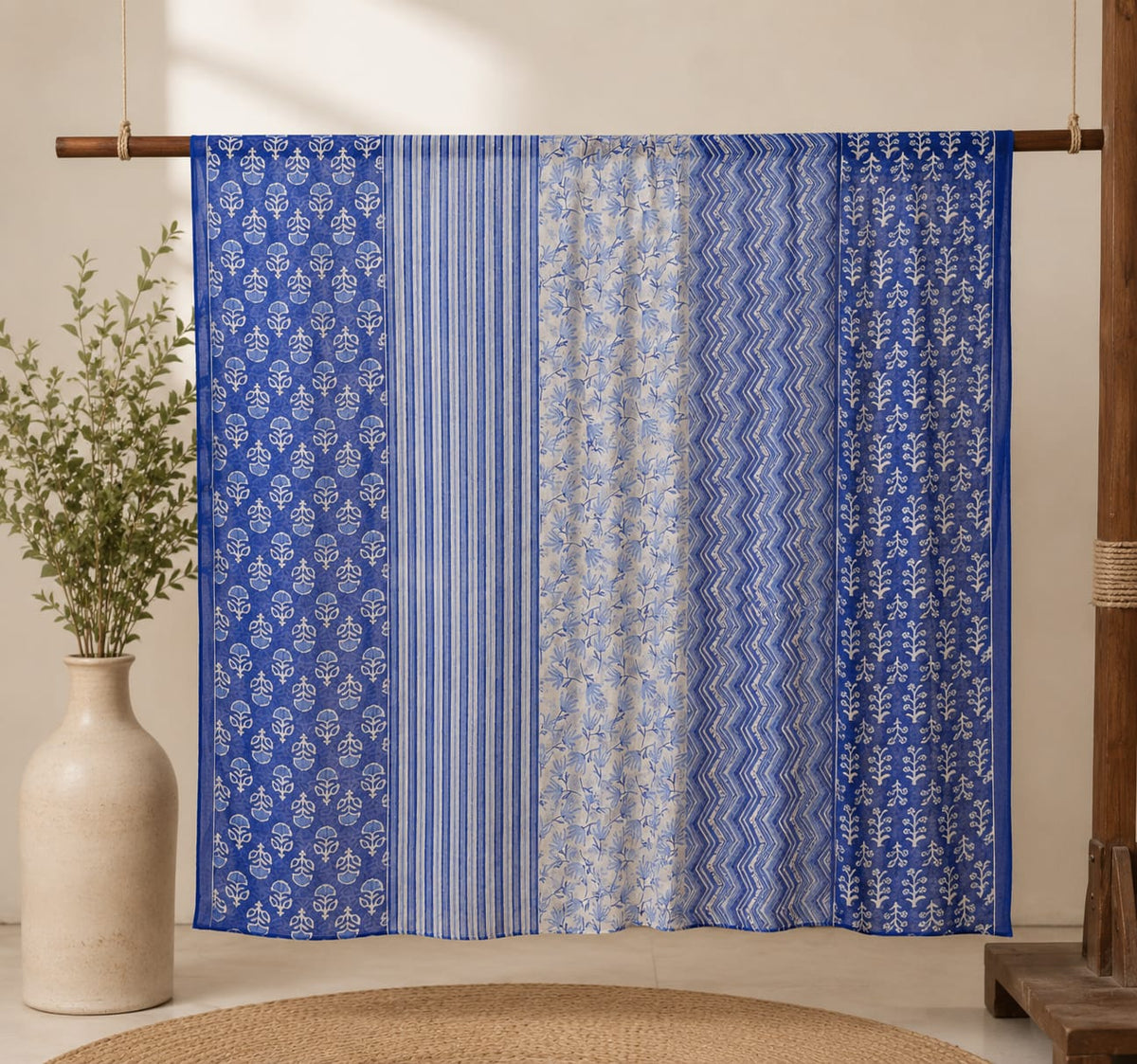 Royal Blue & White Block Printed Cotton Dupatta | Traditional Ethnic Wear