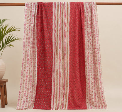 Ethnic Block Printed Pure Cotton Dupatta for Women (Red & Off-White)