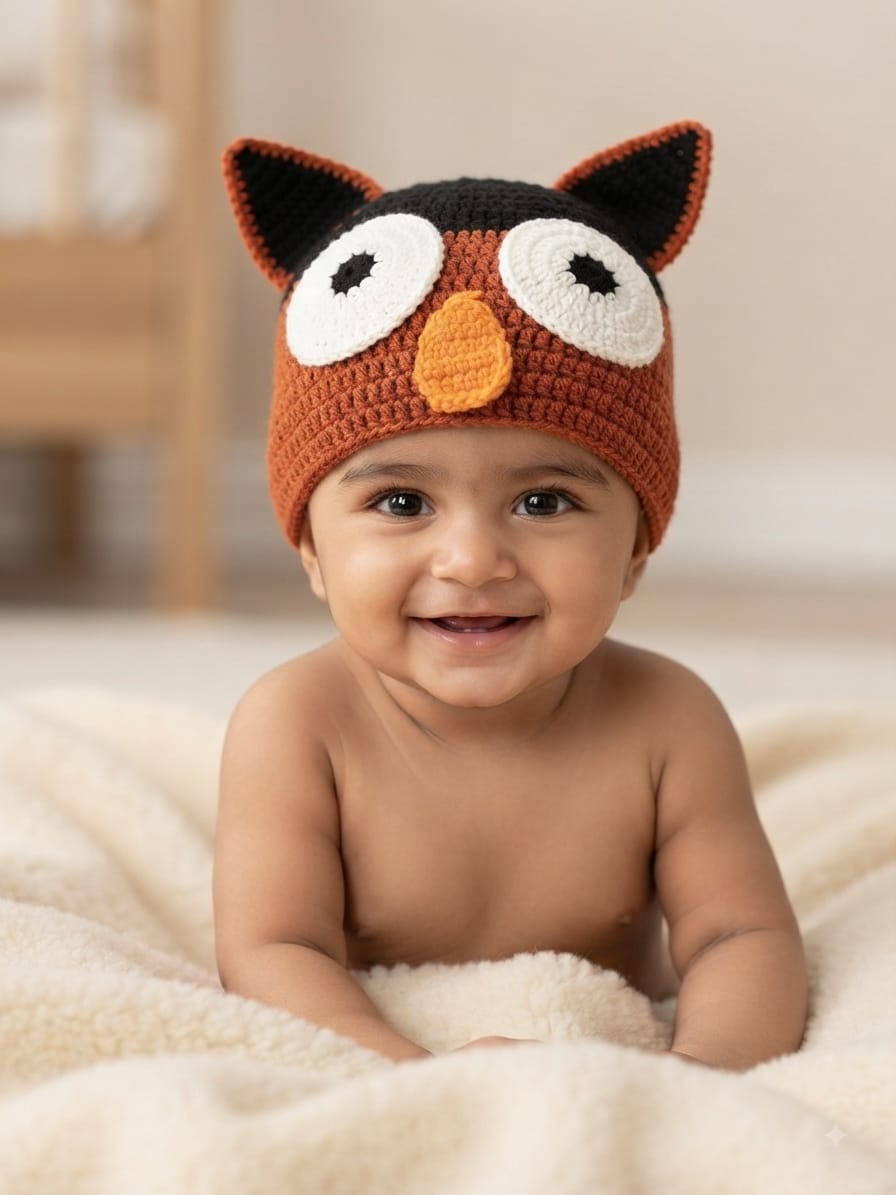Handmade Crochet Owl Beanie for Babies & Toddlers