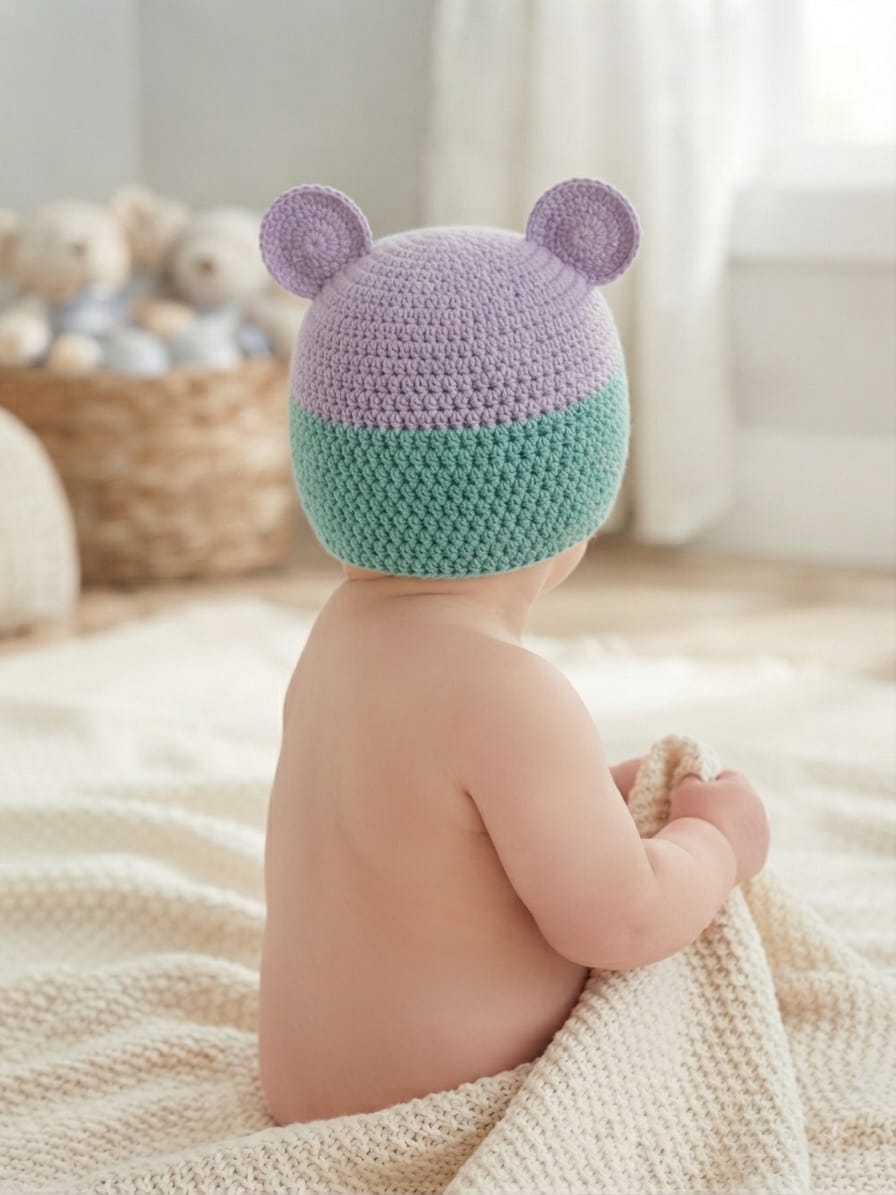 Handmade Crochet Owl Baby Cap – Teal, Purple & GREEN Beanie