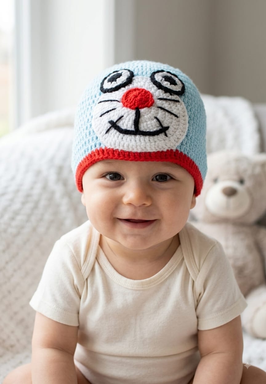 Cartoon Woolen Baby Cap – Handmade Crochet Beanie for Newborns & Infants