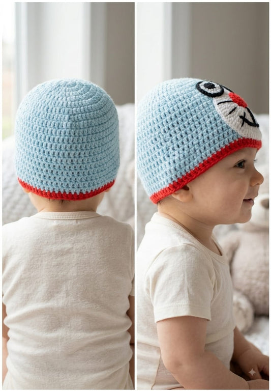 Cartoon Woolen Baby Cap – Handmade Crochet Beanie for Newborns & Infants