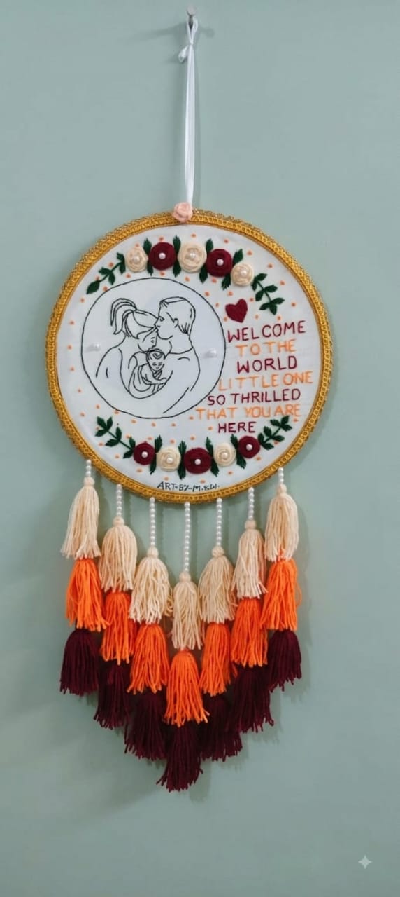 Handcrafted Newborn Welcome Embroidery Hoop Wall Hanging – Baby Shower Gift