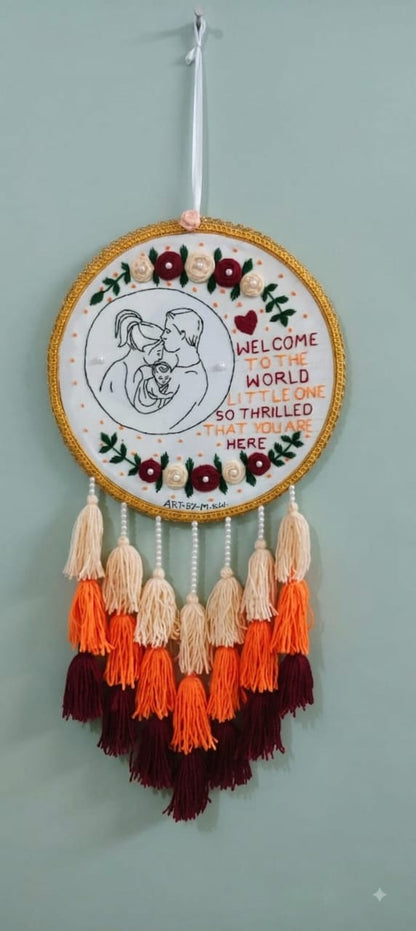 Handcrafted Newborn Welcome Embroidery Hoop Wall Hanging – Baby Shower Gift