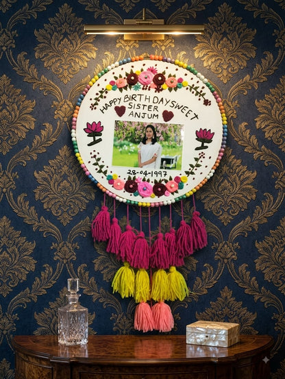 Custom Woolen Thread Photo Embroidery Hoop – Personalized Birthday Gift