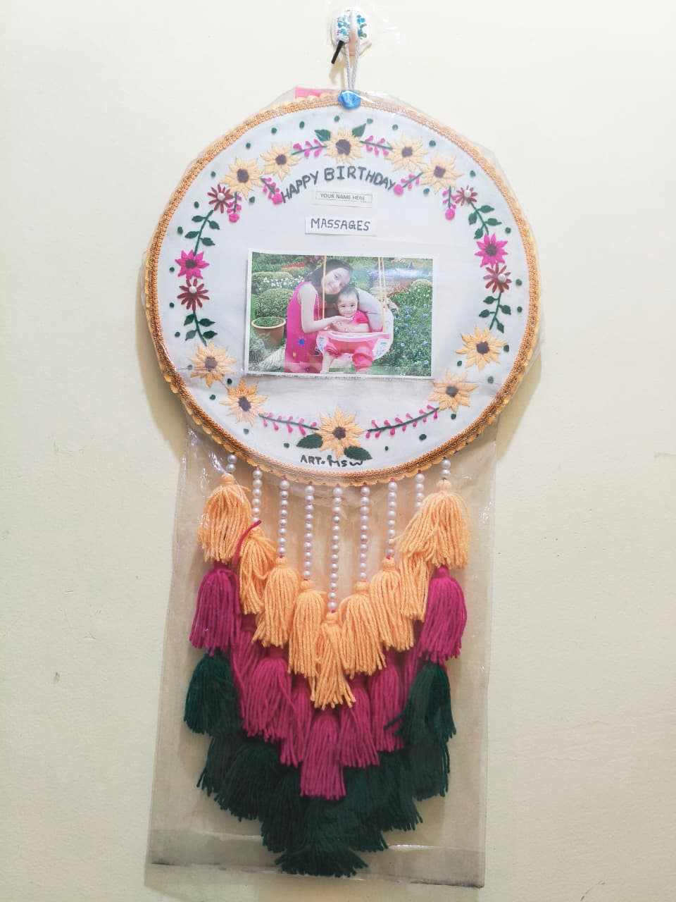Birthday Embroidery Hoop Wall Hanging – Handcrafted Floral Gift