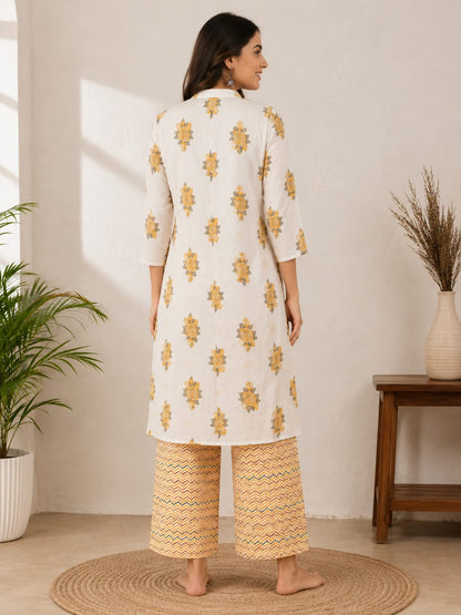 2-Piece Pure Cotton Co-ord Set – Floral Kurta & Palazzo Pants