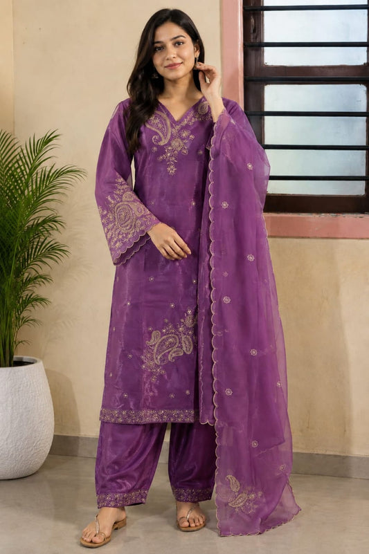 Purple Embroidered Salwar Suit Set | Festive Ethnic Wear