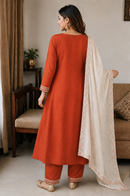 Rust Orange Anarkali Suit Set | Festive Ethnic Wear